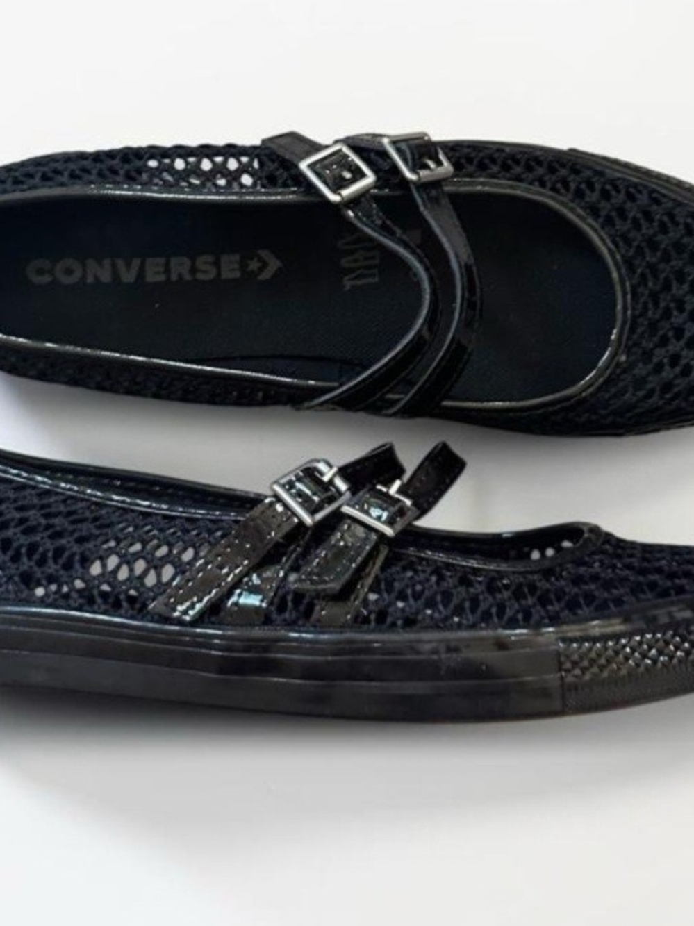 Converse Women’s Black Mesh Double-Strap Mary Jane Flats